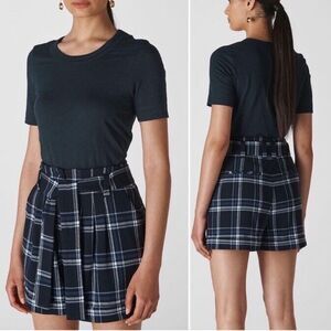 Whistles Blue Belted Check Plaid Shorts Akademia Preppy Career Holiday US6 UK10